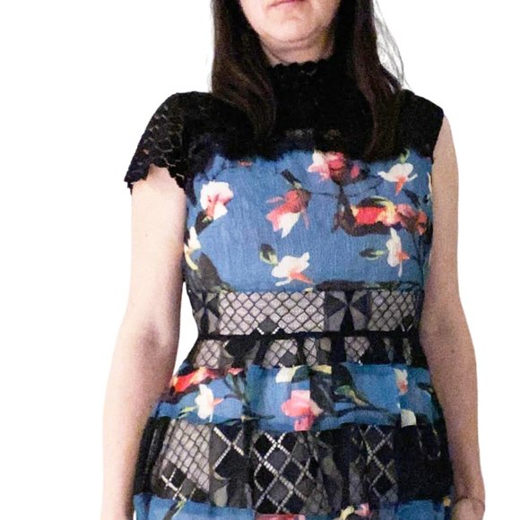 Foxiedox Lace and Print Detail Midi Dress - Sweetwater Print (S) - Picture 5 of 9